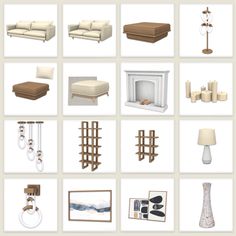 a bunch of different types of furniture and decor items are shown in this set up