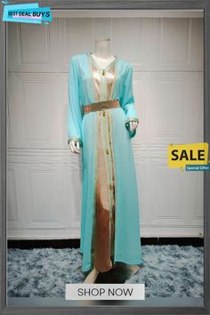 Commuter Solid Color Ethnic Chiffon Dress Muslim Women's Wear Bohemian Multicolor Long Sleeve Chiffon Dress, Blue Bohemian Chiffon Dress, Bohemian Long Chiffon Kaftan, Dress Muslim, Women's Wear, Muslim Women, Dress Fabric, Chiffon Dress, Women's Fashion Dresses