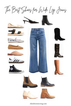 The Best Shoes for Wide Leg Pants Converse With Wide Leg Jeans, Shoes For Wide Jeans, Styling Wide Leg High Waist Jeans, Wide Leg Jeans Outfit Flats, Wide Leg Pants Outfit Boots, Shoes To Wear With Cropped Jeans Winter, Kick Jeans Outfits, Footwear With Wide Leg Jeans, Wide Leg With Boots