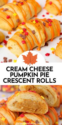 cream cheese pumpkin pie crescent rolls with candy sprinkles on top and in the middle