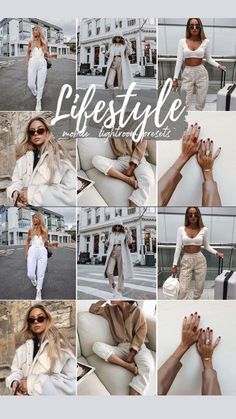 a collage of photos with the words lifestyle and white pants on it