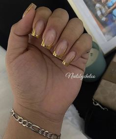 Gold Nail, Work Nails, Classy Acrylic Nails, Short Square Acrylic Nails, Girls Nails