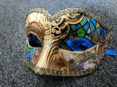 Stained glass & gold masquerade mask Bronze Masquerade Mask, Masquerade Photoshoot, Traditional Luxury Gold Masquerade Mask, Luxury Venetian Eye Masquerade Mask, Vintage Gold Eye Mask Masquerade, Gold Fantasy Theater Mask, Lab Experiment, Glass Mask, Gold Masquerade Mask