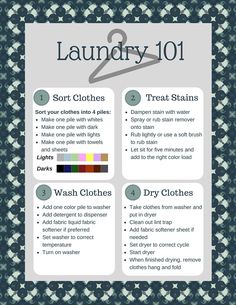 the laundry 101 poster with instructions for how to wash clothes