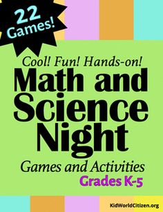 the book cover for cool fun hands - on math and science night games and activities