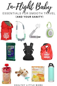 an image of baby essentials for smooth travel and your sanitiy healthy little mama