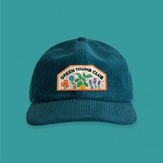 Perfect for the garden enthusiast and green thumb! This corduroy hat is super comfy and perfect for your trips to the greenhouse or when tending to the garden!  Design is embroidered as a patch then machine sewn directly on the hat.  Please note: these hats are somewhere in between a flat bill and a curved bill. The brim can bend quite a bit to suite your preference.  Hat specs:  Lower profile, unstructured six panel Adjustable fastener with metal clasp, tonal under-peak lining Mid weight Flat P Corduroy Flat Bill Hat, Hat Designs Ideas, Flat Bill Hats For Women Outfit, Hat Design Ideas, Frog Wizard, Flat Bill Hat, Corduroy Hat, Flat Bill Hats, Patch Hat