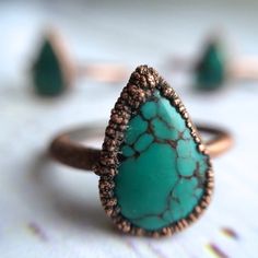 Turquoise ring | Simple stone stacking ring | Copper & Turquoise stacking ring | Electroformed jewelry | Organic stone jewelry | Unique gift | Birthstone jewelry | December birthstone | Handmade jewelry | Nontraditional engagement ring | December crystal Faerie Jewelry, Turquoise Stone Jewelry, Mineral Jewelry, Teardrop Ring, Jewelry Turquoise, Ring Turquoise