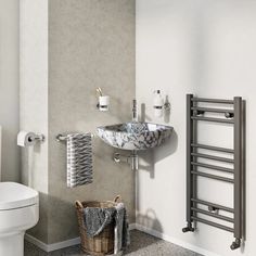 a bathroom with a sink, toilet and towel rack