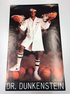 an advertisement for dr dunkinsteen basketballs with a man in white coat and socks