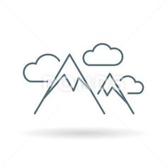 mountains and clouds line icon on white background