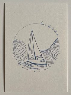 a drawing of a sailboat in the ocean