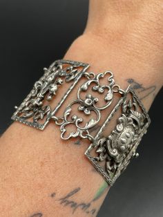 "Old Italian Sterling Silver Wide Bracelet Antique So Lovely Layaway Available 7\" long but fits more like a 6.25\" due to width. Small wrist. Although someone could easily add jump rings to one and to lengthen it. Hook closure. I believe this is a Cini piece that has been shortened. See pictures for width and weight. Signed sterling Italy Layaway Available. Tons of jewelry coming up for sale. I love to combine shipping on multiple items, and am happy to ship internationally. International bidde Jewelry Tattoos, Nails Jewelry, Black Jewel, Brown Jewelry, Family Jewels, Piercings Jewelry, Wide Bracelet, Accessory Jewelry, Classy Jewelry