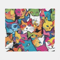 multicolored cats are shown on a white background, and the image is made up of