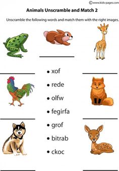 animals and their names are shown in this printable worksheet for kids to learn