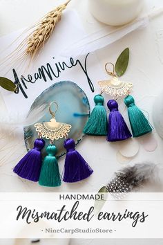 Trendy gold filled tassel mismatches earrings | Unique handmade jewelry from NineCarpStudioStore on #etsy #handmadejewelry #tasselearrings #goldearrings #trendyearrings #trends2018 Angel Wing Earrings, Necklace For Girlfriend, Colorful Accessories, Mismatched Earrings, Wing Earrings, Earrings Unique, Unique Handmade Jewelry