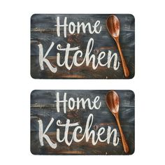 two wooden signs with spoons on them that say, home kitchen and home kitchen