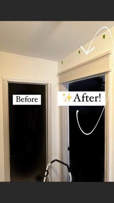 before and after photo of an open door with the words before written on it in white