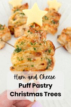 ham and cheese puff pastry christmas trees on a stick