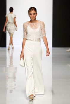 London Bridal fashion week Peony Rice wedding outfit with pants and lace top Big Gown, Bridal Pants, Pyjama Pants, Pajama Pant