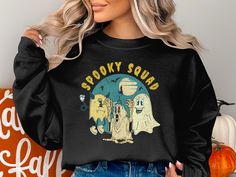 Halloween Shirt, Neoboho, Whimsigoth, Spooky, Cute Ghost Mascot, Sweatshirt, Fall Vibes, Vintage, Pumpkin, Cottagecore, Autumn Style Cottagecore Autumn, Vintage Pumpkin, Spooky Cute, Funny Slogans, Seasons Of The Year, Autumn Style, Classic Horror