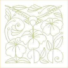 a cross stitch pattern with flowers and leaves in green on a white background, as well as an outline for the design