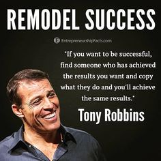 a man smiling while standing in front of a black background with the words, remodel success