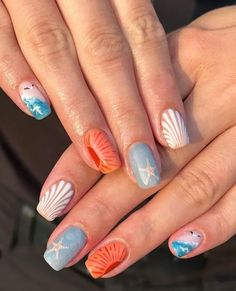 35 Summer Beach Nail Ideas For Your Next Vacation - Winky Pink Summer Nails Non Acrylic, Summer Vacation Nail Designs, Beach Vacay Nails Almond, Fun Beachy Nails, Cute Summer Nails Ideas, Short Nail Ideas For The Beach, Simple Design Summer Nails, Beachy Simple Nails