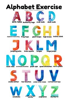 an alphabet poster with the letters in different colors