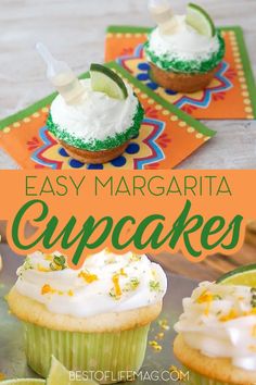 easy margarita cupcakes with white frosting and lime zest on the top