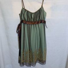 1920s Style Dresses, Garden Gala Dress, Early 2000s Homecoming Dress, Green Winter Dress, Whimsical Dress Casual, Brown And Green Fairy Dress, Y2k Hoco Dress, Vintage Hoco Dress, Brown Hoco Dress