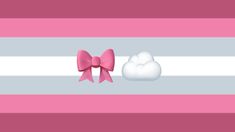 two pink bows and a white cloud are on the same striped background, one is in color