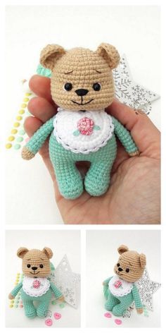 there is a crocheted teddy bear in the hand