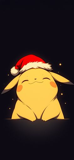 the pikachu is wearing a santa hat and sitting in front of a black background