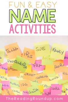 post it notes with the words fun and easy name activities