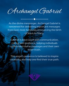 an angel holding a cross with the words, archangel garbiel as the divine messenger