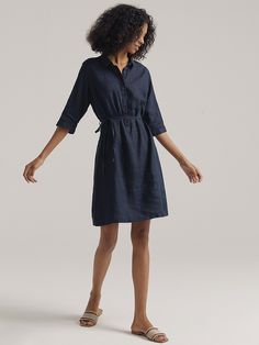 Affordable price buy Dresses on Shopcozy, SPU: 4491QDR9530BB, Color: Navyblue, Theme:Spring/Fall, Edition type:Regular Fit. Elegant Navy Button-up Dress, Navy Button-up Dress For Work, Blue Short Sleeve Shirt Dress For Fall, Navy Button-up Workwear Dress, Blue Relaxed Fit Shirt Dress For Fall, Blue Relaxed Fit Knee-length Shirt Dress, Relaxed Fit Workwear Dress With Placket, Navy Long Sleeve Midi Dress For Summer, Casual 3/4 Sleeve Dresses