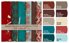 the color scheme for this fabric is red, blue and green with an old fashion feel