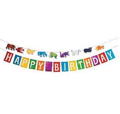 a happy birthday banner with animals on it