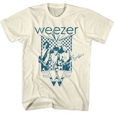 "Weezer Men's T-Shirt by American Classics The prolific pop-rock music-machine known as Weezer fire out hits and albums at a rate that stands them above the rest. With the 13 studio albums (with another on the way) and over 37 singles charting, Weezer know how to make hit single. In 2019, Weezer released an albums of covers (Teal Album) that is worth listening to for their Rock versions on Pop hits. Grab this vintage-style graphic t-shirt looks like it came from a gig in the '90s What's included Weezer T Shirt, Weezer Blue, Weezer, Blue Checkered, Band Shirt, Cool Graphic Tees, Unique Shirt, Band Shirts, Soft Shorts