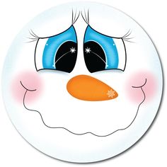 the face of a snowman with blue eyes and nose is painted on a white plate