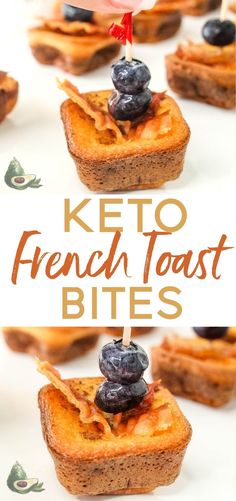 keto french toast bites with blueberries on top