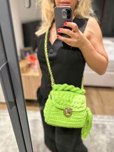 This handmade knitted green bag has a spacious interior and is a very cool piece. You can easily use this bag everywhere in your daily life. Trendy Green Knitted Shoulder Bag, Green Knitted Shoulder Bag For Everyday, Trendy Green Knitted Bag, Green Knitted Bag For Daily Use, Green Knitted Shoulder Bag For Daily Use, Green Knitted Rectangular Shoulder Bag, Casual Green Knitted Bag, Green Cotton Crochet Tote Bag, Green Cotton Crochet Bag For Everyday Use