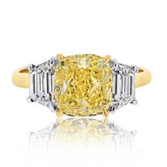 Fancy Yellow Diamond Ring, So Obsessed With Me, Radiant Cut Diamond Ring, Yellow Diamond Ring, Yellow Cushion, Three Stone Diamond Rings Engagement, Yellow Diamond Rings, Fancy Yellow Diamond, Yellow Diamonds