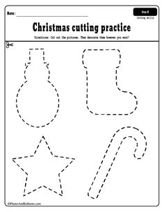 christmas cutting practice worksheet for kids to learn how to cut out the shapes