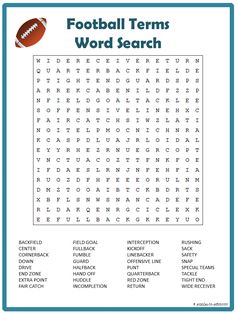 a football word search is shown in this printable