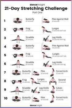 the 21 day stretching challenge is shown in this poster