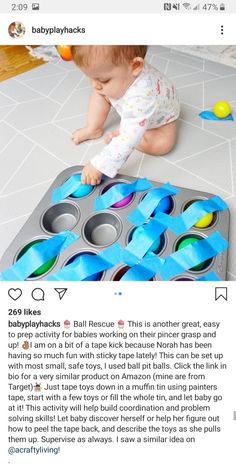 an image of a baby playing with some toys on the floor and in front of it