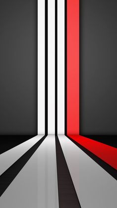 an abstract black and white room with red stripes on the wall, 3d rendering image