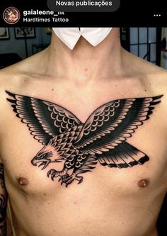 an eagle tattoo is shown on the chest